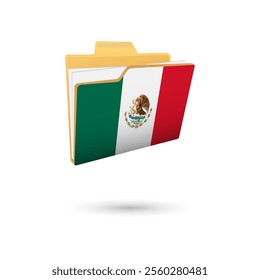 Vector illustration of Mexico flag isolated in file folder on white background.