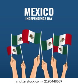 Vector Illustration of  Mexico Independence Day. Hands with flags
