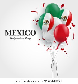 Vector Illustration of  Mexico Independence Day. Hand with balloons.
