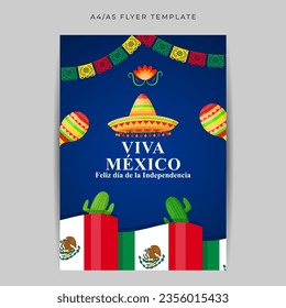 Vector illustration of Mexico Independence Day social media feed A4 template