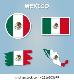 Vector illustration of Mexico map with flag.