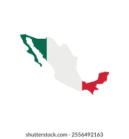 Vector illustration of Mexico map overlaid with the national flag, highlighting the country's geographic outline combined with its national colors.