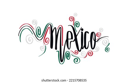 Vector Illustration of "Mexico" in Modern Hand-drawn Art with Flag Colors Palette. Suitable for National or Independence Day.