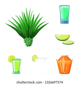 Vector illustration of Mexico and tequila icon. Set of Mexico and fiesta stock symbol for web.