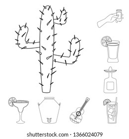 Vector illustration of Mexico and tequila icon. Set of Mexico and fiesta vector icon for stock.