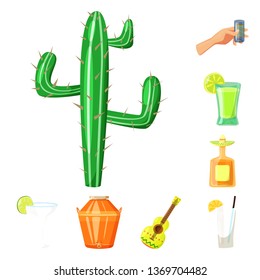Vector illustration of Mexico and tequila icon. Collection of Mexico and fiesta stock symbol for web.