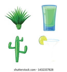Vector illustration of Mexico and tequila icon. Set of Mexico and fiesta vector icon for stock.