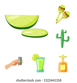 Vector illustration of Mexico and tequila logo. Collection of Mexico and fiesta vector icon for stock.