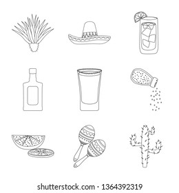 Vector illustration of Mexico and tequila logo. Collection of Mexico and fiesta stock symbol for web.