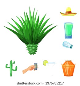 Vector illustration of Mexico and tequila logo. Set of Mexico and fiesta stock symbol for web.
