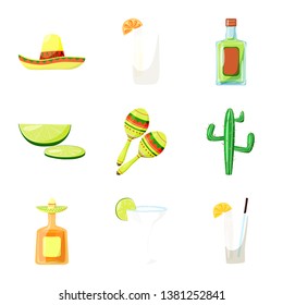 Vector illustration of Mexico and tequila logo. Set of Mexico and fiesta stock symbol for web.