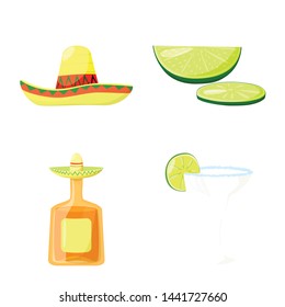 Vector illustration of Mexico and tequila sign. Set of Mexico and fiesta stock vector illustration.
