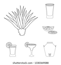Vector illustration of Mexico and tequila symbol. Set of Mexico and fiesta vector icon for stock.