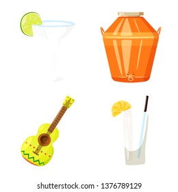 Vector illustration of Mexico and tequila symbol. Set of Mexico and fiesta stock vector illustration.