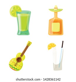 Vector illustration of Mexico and tequila symbol. Set of Mexico and fiesta stock vector illustration.
