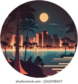 Vector illustration of Miami at night