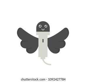 Vector illustration of Mic with Wings. Flying Mic Character Concept