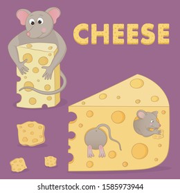 Vector illustration with mice and cheese. Cheese text effect