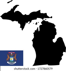 vector illustration of Michigan map with flag