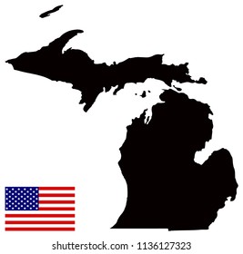 vector illustration of Michigan map with USA flag