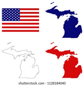 vector illustration of Michigan maps with USA flag