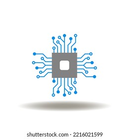Vector illustration of micro processor. Icon of microchip, cpu, nano chip. Symbol of semiconductor.