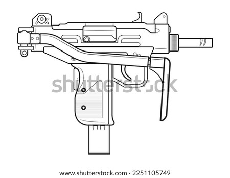 Vector illustration of the MICRO UZI israel machine gun with folded stock on the white background. Right side.