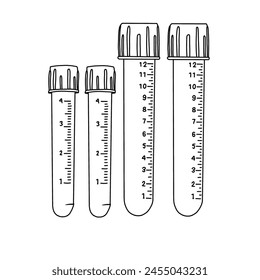 Vector illustration Microbial culture tubes hand drawn sketch laboratory tools line art, front view, isolated on white background, For kids coloring book or science illustration.