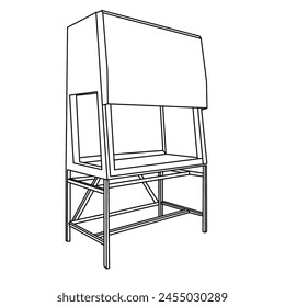 Vector illustration Microbiological safety cabinet hand drawn sketch laboratory tools line art, isometric view, isolated on white background, For kids coloring book or science illustration.