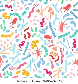 Ilustración vectorial de bacterias microbianas, flora intestinal beneficiosa y patógena.