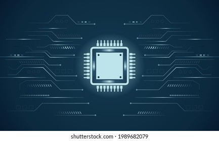 vector illustration of microchip circuit board, computer motherboard, technology background.