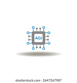 Vector illustration of microchip or nano processor with AGI acronym inside. Symbol of AGI Artificial General Intelligence.