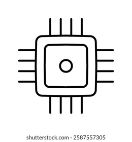 Vector illustration of a microchip, symbolizing computer processing, artificial intelligence, digital technology, electronic circuits, and high-performance computing