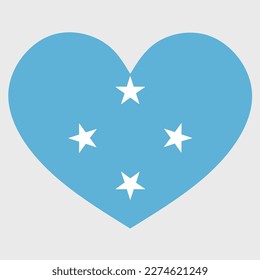 Vector illustration of the Micronesia flag with a heart shaped isolated on plain background.