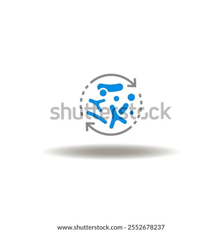 Vector illustration of microorganisms or bacteria cells with round arrows. Symbol of prebiotics, probiotics.