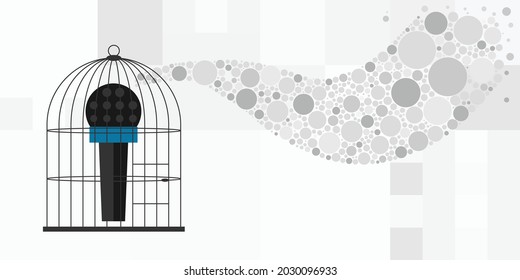 vector illustration of microphone in the cage for blocking freedom of speech concept