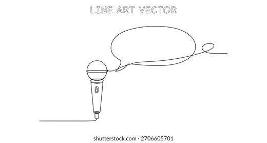 Ilustración vectorial de un micrófono conectado a una burbuja de voz que representa la oratoria y la grabación de audio