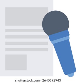Vector illustration of a microphone with a document, symbolizing interview or reporting. Great for presentations, events, assignments, or journalism-related content.