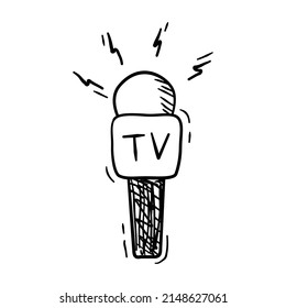 Vector illustration of microphone in doodle style on white background.
