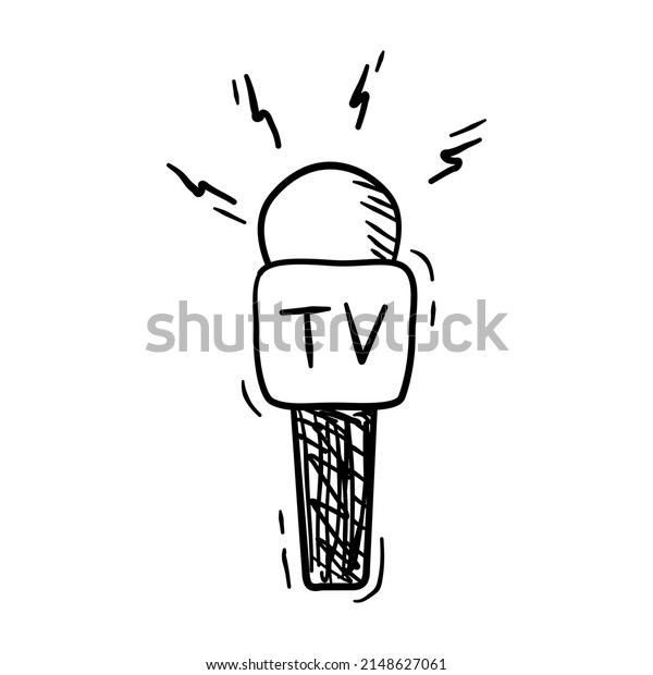 Vector illustration of microphone in doodle\
style on white\
background.