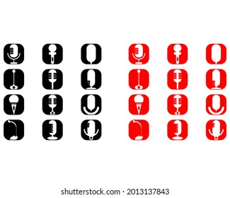 vector illustration of microphone icon, red and black background color. great for tech communication icons, podcasts and radio studios.