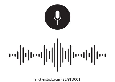 Vector illustration of microphone icon with sound waves. voicemail, recording business concept.