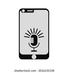 ilustración vectorial de un micrófono haciendo un sonido en un teléfono celular, color negro. excelente para iconos y logos, tecnología de comunicación, grabación.