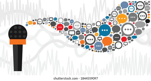 vector illustration of microphone and many messages for podcast promotion and advertisement