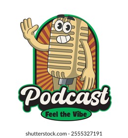 Vector Illustration of Microphone Mascot with Retro Mascot Illustration Available for Logo Badge