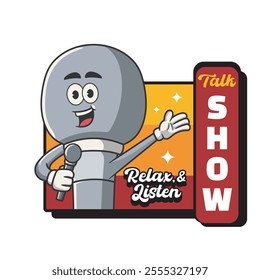 Vector Illustration of Microphone Mascot with Retro Mascot Illustration Available for Logo Badge