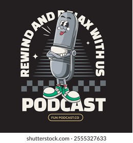 Vector Illustration of Microphone Mascot with Retro Mascot Illustration Available for Tshirt Design