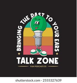 Vector Illustration of Microphone Mascot with Retro Mascot Illustration Available for Tshirt Design