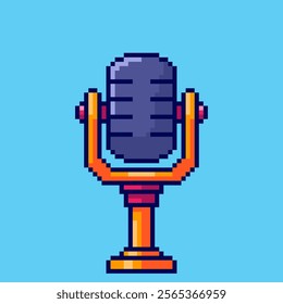 Vector Illustration of Microphone with Pixel Art Design, perfect for game assets themed designs