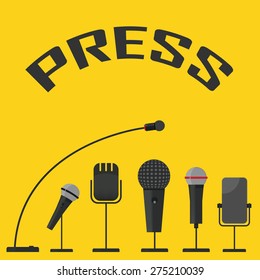 vector illustration of a microphone and a press conference